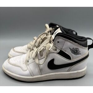Nike Air Jordan 1 Mid Youth Size 1Y White & Black Reverse Panda Shoes Sneakers